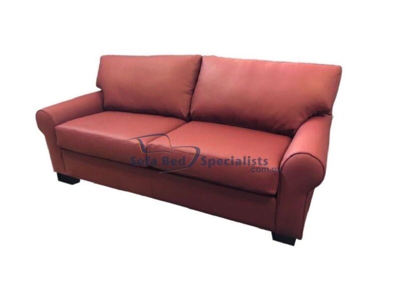 Mosman Round Arm Sofa Bed in Wortley Empire Shiraz leather